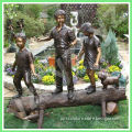 Outdoor Statue Bronze Life Size Playing Toghter boy and girl BFSN-B254